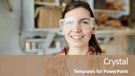  Presentation with carpenter - Presentation design enhanced with safety - attractive female carpenter in protective background and a coral colored foreground