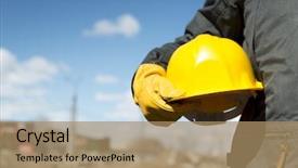  Presentation with builder - Amazing presentation design having safety - builder with yellow hardhat backdrop and a coral colored foreground