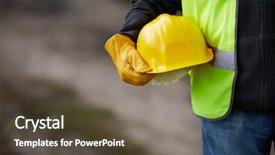  Presentation with safety - Beautiful presentation theme featuring safety - builder with yellow helmet backdrop and a dark gray colored foreground