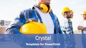 Presentation with building construction - Cool new presentation theme with safety - building protective gear and people backdrop and a ocean colored foreground