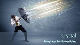  Presentation with defending - Beautiful presentation design featuring safety - business man defending light beams backdrop and a ocean colored foreground