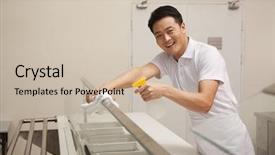  Presentation with food safety - Slide deck enhanced with safety - cafeteria worker cleaning food serving background and a soft green colored foreground