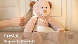  Presentation with car seat - Beautiful slide deck featuring safety - car seat with buckled teddy backdrop and a coral colored foreground
