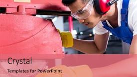  Presentation with manufacturing safety - Presentation theme with safety - carpenter in asian workshop background and a coral colored foreground
