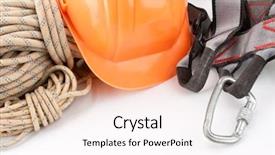  Presentation with climber plant - Audience pleasing presentation theme consisting of aluminum safety - climber's ropes and protective wear backdrop and a pink colored foreground