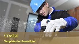  Presentation with carpenter - Beautiful presentation design featuring safety - closeup of carpenter cutting wood backdrop and a tawny brown colored foreground