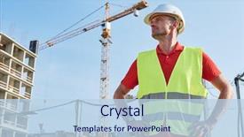  Presentation with building construction - Audience pleasing theme consisting of safety - construction worker at building area backdrop and a light blue colored foreground