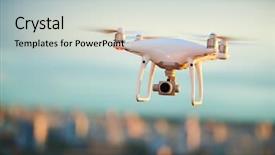  Presentation with camera drone - Amazing PPT theme having safety - drone flying over evening city backdrop and a light gray colored foreground