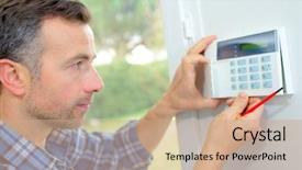  Presentation with safety - Presentation enhanced with safety - electrician fitting an intrusion alarm background and a coral colored foreground