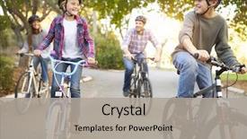  Presentation with cycle safety - Beautiful PPT theme featuring safety - family on cycle ride backdrop and a light gray colored foreground
