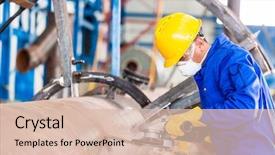  Presentation with manufacturing plant - Colorful PPT layouts enhanced with safety - industrial worker in manufacturing plant backdrop and a lemonade colored foreground