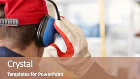  Presentation with worker safety - Cool new presentation theme with safety - male worker with hearing protectors backdrop and a coral colored foreground