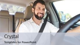  Presentation with car seat - Audience pleasing slide deck consisting of safety - man on driver's seat backdrop and a lemonade colored foreground