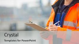  Presentation with shipping - Cool new PPT layouts with safety - midsection of mid adult man backdrop and a light gray colored foreground