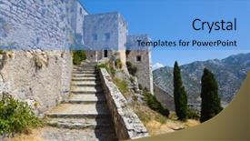  Presentation with fort - Amazing theme having church safety - old fort in croatia backdrop and a teal colored foreground