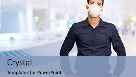  Presentation with new client interview wearing mask - Presentation theme having safety - portrait of a man wearing background and a light blue colored foreground