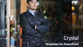  Presentation with security - Presentation featuring safety - security man standing indoors background and a tawny brown colored foreground