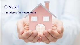  Presentation with toy - PPT theme consisting of safety - small toy house in hands background and a sky blue colored foreground