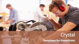  Presentation with class - PPT theme having safety - student in carpentry class using background and a coral colored foreground