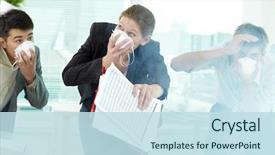  Presentation with gas - Slides with safety - three business people in gas background and a sky blue colored foreground