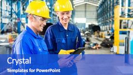  Presentation with industrial workers - Slide set featuring safety - two workers in production plant background and a cobalt blue colored foreground
