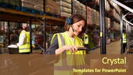  Presentation with barcode - PPT theme consisting of safety - woman using a barcode reader background and a tawny brown colored foreground