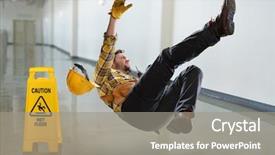  Presentation with worker safety - Beautiful PPT theme featuring safety - worker falling on wet floor backdrop and a gray colored foreground