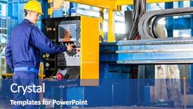  Presentation with manufacturing plant - Presentation enhanced with safety - worker in manufacturing plant background and a ocean colored foreground