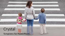  Presentation with daughter mother - Slide deck consisting of safety - young mother holds hand background and a light gray colored foreground