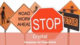  Presentation with road safety - Slide set consisting of safety ahead - closeup of stop sign background and a coral colored foreground