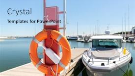  Presentation with sea rescue - Colorful slide set enhanced with safety-and-rescue-equipment-concept backdrop and a light blue colored foreground