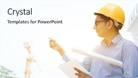  Presentation with asia indian war - PPT theme with safety audit - asian indian male contractor engineer background and a cool aqua colored foreground