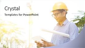  Presentation with blueprint - Beautiful theme featuring safety audit - asian indian male contractor engineer backdrop and a white colored foreground