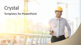  Presentation with contractor - Presentation theme featuring safety audit - asian indian male site contractor background and a white colored foreground