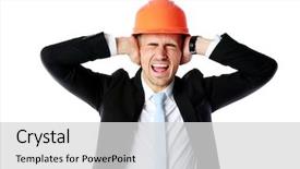  Presentation with ears - Colorful presentation enhanced with safety audit - businessman in helmet covering his backdrop and a  colored foreground