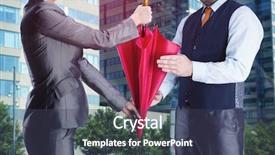  Presentation with umbrella - PPT theme featuring safety awards - businesswoman gives umbrella to businessman background and a tawny brown colored foreground
