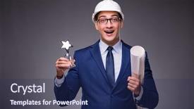  Presentation with architect - Theme having safety awards - young architect in industrial concept background and a navy blue colored foreground