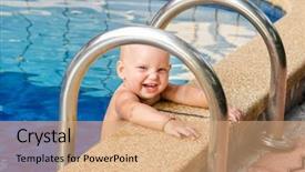  Presentation with child safety - Colorful presentation theme enhanced with safety baby - little child in the swimming backdrop and a coral colored foreground