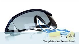  Presentation with eyeglasses - Audience pleasing presentation consisting of safety background - eyeglasses tools and earplugs isolated backdrop and a light blue colored foreground