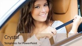  Presentation with safety - Colorful PPT layouts enhanced with safety belt in her car backdrop and a coral colored foreground