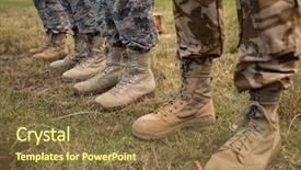  Presentation with boot camp - PPT theme enhanced with safety boots - low-section of military soldiers standing background and a tawny brown colored foreground
