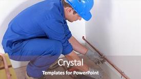  Presentation with pipes - PPT theme consisting of safety boots - plumber fitting pipes background and a violet colored foreground