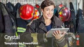  Presentation with fire station - PPT layouts consisting of safety briefing - portrait of happy firewoman background and a tawny brown colored foreground