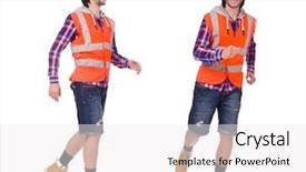 Presentation with safety construction worker in construction - Slide set featuring safety briefing - walking young construction worker isolated background and a  colored foreground