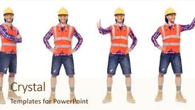  Presentation with worker - Presentation theme featuring safety briefing - young construction worker in helmet background and a cream colored foreground