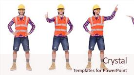  Presentation with safety construction worker in construction - Cool new slide deck with safety briefing - young construction worker in helmet backdrop and a lemonade colored foreground