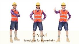  Presentation with construction - Audience pleasing presentation consisting of safety briefing - young construction worker in helmet backdrop and a cream colored foreground