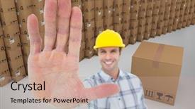  Presentation with box carton - Audience pleasing slide deck consisting of safety carton - digital composite of man backdrop and a  colored foreground