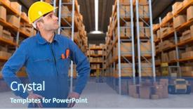  Presentation with distribution - Audience pleasing slide set consisting of safety carton - man with helmet and blue backdrop and a  colored foreground