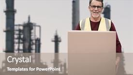  Presentation with industry safety - Cool new PPT layouts with safety carton - portrait of senior worker holding backdrop and a coral colored foreground